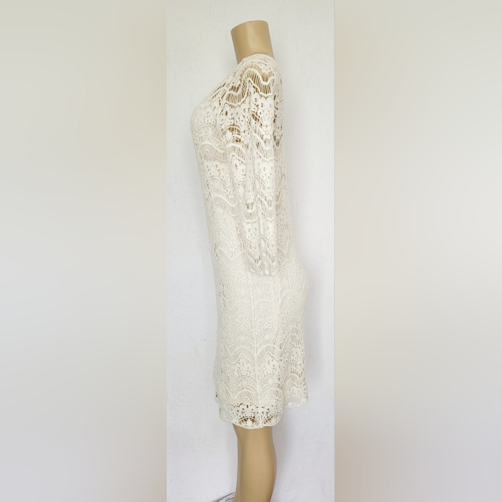 Ralph Lauren 100%Cotton White Crochet Sheath Dress 3/4 Sleeve Crew Neck Lined M - Picture 16 of 16